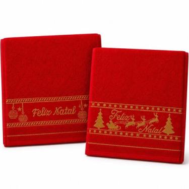 Imagem de Kit 10 Toalhas de Mãos e Lavabo Natalina 30x50cm 100% Algodão 400g/m² 