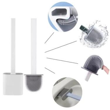 Imagem de Escova Sanitária de Silicone para Limpar Vaso Sanitário com Suporte Organizador para Banheiro Verde Kz Utilidades
