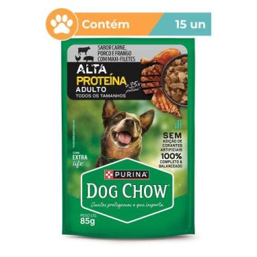 Imagem de Ração Úmida Dog Chow Alta Proteína Cães Adultos 15x85g - Purina