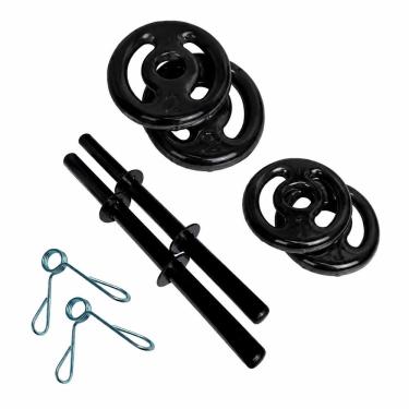 Imagem de Kit de Barras e Anilhas 2 Barras Ocas 40cm com Presilhas + 4 Anilhas Revestidas 2kg + 4 Anilhas Revestidas 3kg Inox