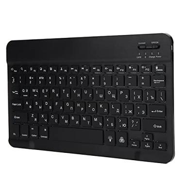 Imagem de Teclado de computador, teclado de digitação rápida Bluetooth teclado quadrado Keycap portátil de 10 polegadas para laptops para tablets para smartphones(Preto, russo)