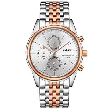 Imagem de Relógio de pulso masculino, relógio de quartzo para negócios, impermeável, pulseira de aço inoxidável, analógico, semana e data, relógio luminoso, ouro rosa