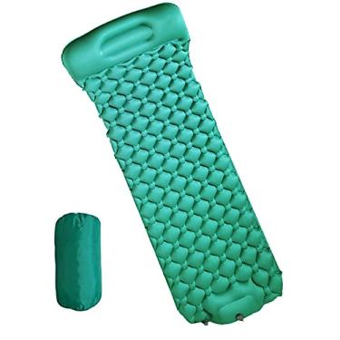 Imagem de GQYYS Almofada de dormir para acampamento, tapete de acampamento autoinflável, almofada de acampamento inflável atualizada com prensa de pé, tapete leve para dormir para caminhadas e viagens, colchão de ar compacto impermeável