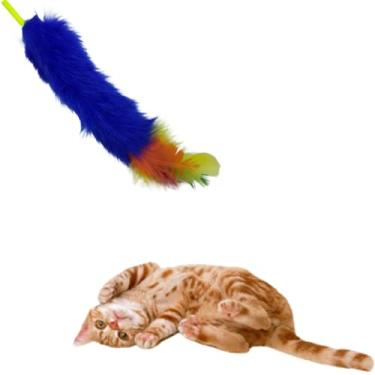 Imagem de Brinquedo Varinha para Gato com Bolinha Peludinha e Penas (Azul)