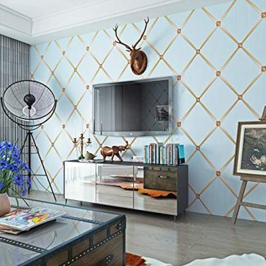 Imagem de QIHANG Moderno minimalista não tecido 3D geometria em relevo padrão de grade sala de estar quarto TV fundo papel de parede 3,73 m L x 82,8 cm C = 137,8 metros quadrados (azul claro)