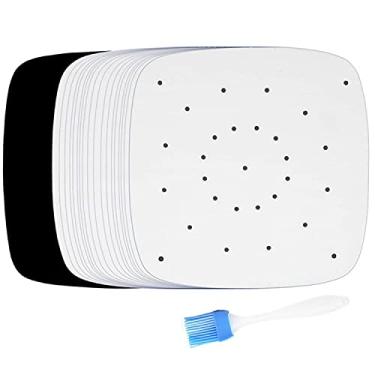 Imagem de scosao Pacote com 200 folhas de papel de pergaminho perfuradas para forno Air Fryer de 16,5 cm, papel de assar, antiaderente, retangular, para cozinhar a vapor, para cesto de bambu, assar, cozinhar, branco
