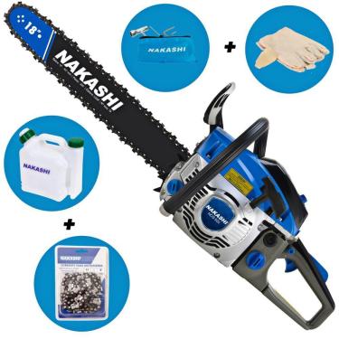 Imagem de Motosserra Profissional À Gasolina Nakashi NCS-500 2 Tempos 49,3cc Com Lubrificação Automática da Corrente e Acompanha Conjunto de Chaves