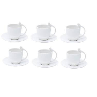 Imagem de Jogo 6 Xícaras De Pássaro De Café Com Pires Porcelana Branco