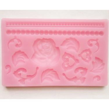 Imagem de Molde de silicone para uso alimentício Sugarcraft estilo barroco ROSE RENDA, bordas de molde de cobertura fondant e renda de pasta de açúcar