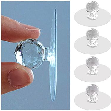 Imagem de Puxadores transparentes para gaveta de armário, puxadores autoadesivos, alças em forma de cristal de diamante para guarda-roupa, armário de cozinha, cômoda de banheiro, janela de porta de móveis, ajudante de puxar autoaderente sem perfuração, 4 peças