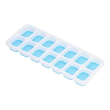 Imagem de Bandeja de gelo de silicone, bandeja de cubo de gelo com tampa removível para uísque (azul)