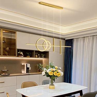 Imagem de Luz pendente LED moderna para ilha de cozinha com holofote, luminária suspensa ajustável, lustre LED linear regulável para sala de jantar-ouro 100 cm/39 polegadas