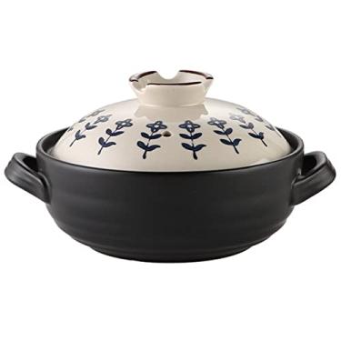 Imagem de Panela de caçarola de cerâmica antiaderente, panela de ensopado estilo japonês panelas design binaural anti-rachaduras e queimaduras pote de barro resistente, para cozinha bibimbap e sopa, D, 2,5L