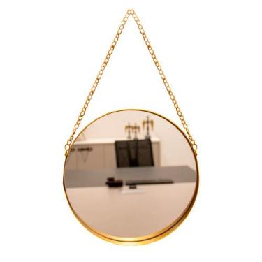 Imagem de Espelho Decorativo Adnet Redondo Dourado Com Alça De Corrente Dourado