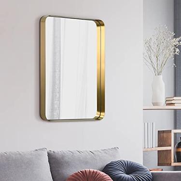 Imagem de Empire Art Direct, Espelho de parede retangular de aço inoxidável dourado ultra escovado, espelho para banheiro, quarto, sala de estar, pronto para pendurar na parede ou ficar no chão, 56 x 76 x 5 cm