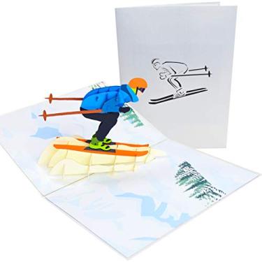 Imagem de PopLife Cartão de felicitações pop-up 3D para esquiador de montanha - cartão de aniversário para s de esqui e amantes da neve, presente de aposentadoria para chefe, esqui alpino esportivo -