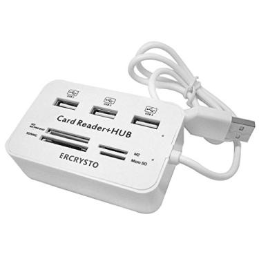 Imagem de Leitor de cartão ERCRYSTO e hub USB de 3 portas, leitor de cartão de memória externo de alta velocidade (MS, Micro SD, SD/MMC,M2,TF Card) branco.