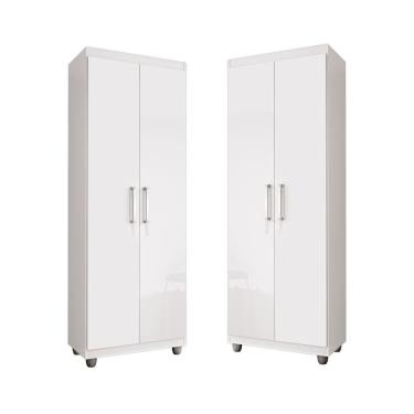Imagem de Kit 2 Armários Multiuso Roma 2 Portas 4 Prateleiras Sapateira Lavanderia Branco - Poli Móveis