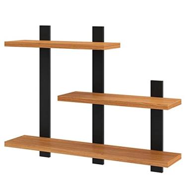 Imagem de Nicho Cleveland 3 Prateleiras cor Freijo com Preto Fosco 90 cm - 62315 Sun House