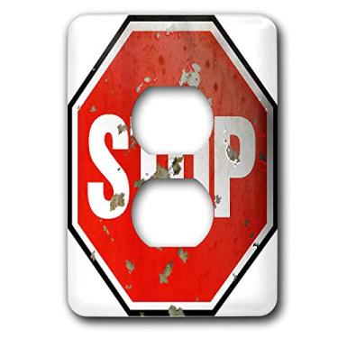 Imagem de 3dRose lsp_24332_6 Stop Grunge Placa Vermelha em Fundo Branco 2 Plugues Capa de Tomada