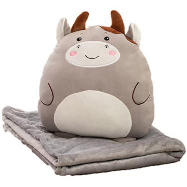 Imagem de Yajun Manta de almofada de flanela 2 em 1 brinquedos de pelúcia macios de algodão edredão quente para almofadas de descansar para viagens de avião, campismo U escritório, cinzento, 40 * 35 cm