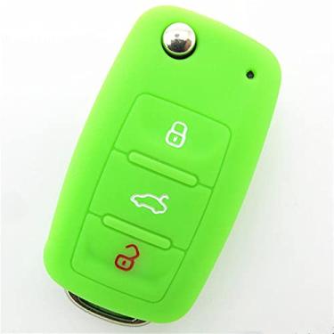 Imagem de YJADHU Capa protetora de silicone para chave de carro, adequada para Volkswagen VW POLO Tiguan Passat B5 B6 B7 Golf EOS Scirocco Jetta MK6 Octavia, verde