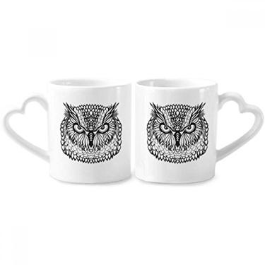 Imagem de Conjunto de canecas de porcelana para casais com desenho de animais e coruja com olhos grandes e coração