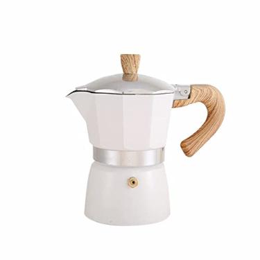 Imagem de cafeteira moka pot,Máquina de café expresso para fogão, panela moka de alumínio para gás ou fogão elétrico de cerâmica, cafeteira italiana para cappuccino ou café com leite(3 Cup/150ML-White)