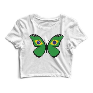Imagem de Blusa Cropped Blusinha Camiseta Feminina Borboleta Brasil - Goup Suppl