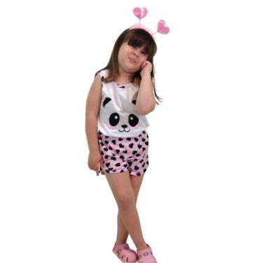 Imagem de Pijama Verão Infantil Menina - Regata Panda - Short Coração - Luck Sil