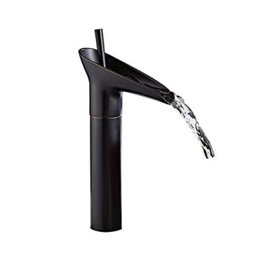 Imagem de LIDON Torneira de pia do banheiro Torneira de vaidade Alça única um furo Torneira de banheiro Torneiras de banheiro para pia 1 furo Torneira de cachoeira de latão antigo Torneira preta do banheiro, antigo A (cor: preto B)