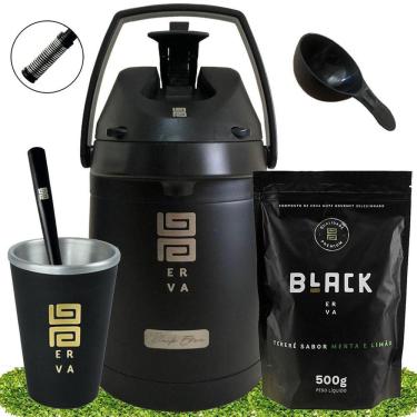 Imagem de Kit Tereré Black Erva Garrafa 2,5L Cuia Erva Menta E Limão