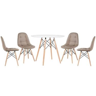Imagem de Loft7, Kit - Mesa Eames 90 cm branco + 4 cadeiras Eames Botonê nude