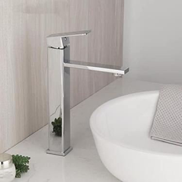 Imagem de Torneira de pia de banheiro quadrada com acabamento preto/cromado Torneira de lavatório de alça única Torneira de lavatório de banheiro, Prata A