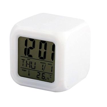 Imagem de MEISI Despertador digital, relógio de 7 cores com cubo brilhante, despertador eletrônico de LED, relógio portátil multifuncional para casa, quarto de crianças, toque de despertar