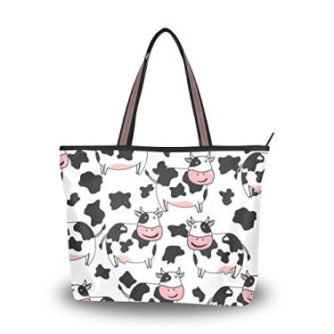 Imagem de Bolsa de ombro com alça superior, estampa de vaca fofa, bolsa de ombro para mulheres, Multicolorido., Large