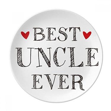 Imagem de Prato de sobremesa de coração com citação Best uncle ever de porcelana decorativa de 20 cm para jantar em casa