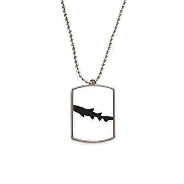 Imagem de DIYthinker Colar para animais de estimação com pingente de corrente de aço inoxidável com desenho de peixe biologia de tubarão preto