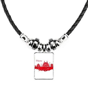 Imagem de DIYthinker Moscow Colar de Cidade da Rússia com Pingente de Corda de Couro Torque