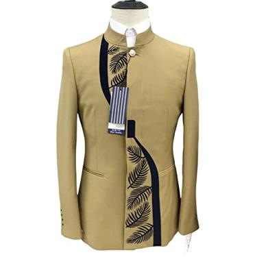 Imagem de Ternos masculinos, 2 peças, terno bordado de smoking slim fit, jaqueta de terno de casamento, cáqui, M 48/32)