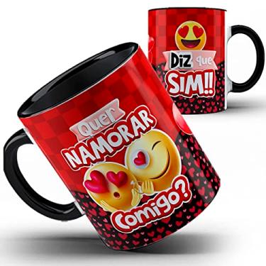 Imagem de Caneca namorados emoji Quer namorar comigo (Preta)