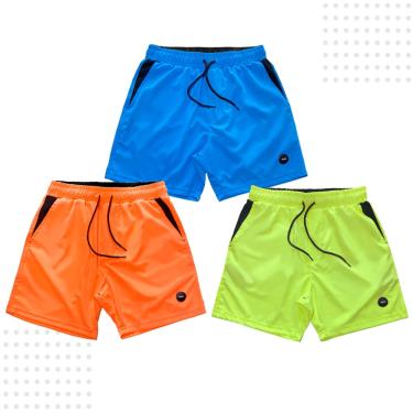 Imagem de Bermuda Shorts Masculino Treino Praia Verão Academia Kit c3 1 ciano 1 amarelo 1 laranja