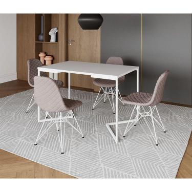 Imagem de Mesa Jantar Industrial Retangular Base V 120x75cm Branca com 4 Cadeiras Estofada Nude Médio Aço Bran