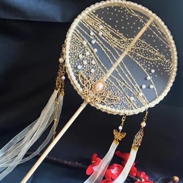 Imagem de SALFEE 40 cm Vintage Cabo Longo Borla Hanfu Ventilador Circular Chinês Antigo Ventilador Redondo Casamento