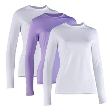 Imagem de Kit 3 Camiseta Proteção Solar Feminina Manga Curta Uv50+  2 Brancas 1 Lilás-Feminino