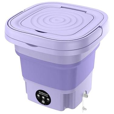 Imagem de Hiccval Mini Lavadora Portátil Para Casa, Máquina De Lavar Automática Dobrável De 8 L Com Balde, Máquina De Lavar Roupas Íntimas E Meias Com 3 Velocidades Para Viagens Domés purple-8L