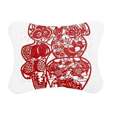 Imagem de Blessing Paper Cut Flower Bird Fish Moldura de quebra-cabeça Decoração de imagem Enfeite de jogo