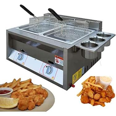 Imagem de Fritadeira Profissional A Gás Profundo, Fritadeira A Gás Propano/fritadeira A Gás GLP, Com Cesta Frita E Tampa, Para Cozinha Em Casa De Restaurante,6l+6l+2*cesta Frita,Bonny369