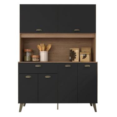 Imagem de Armário Kit De Cozinha Emily Retro 6 Portas Carvalho/preto Fosco - Ma Carvalho Americano/preto Fosco