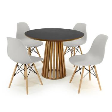 Imagem de Conjunto Mesa de Jantar Redonda Luana Amadeirada Preta 100cm com 4 Cadeiras Eames Eiffel - Cinza